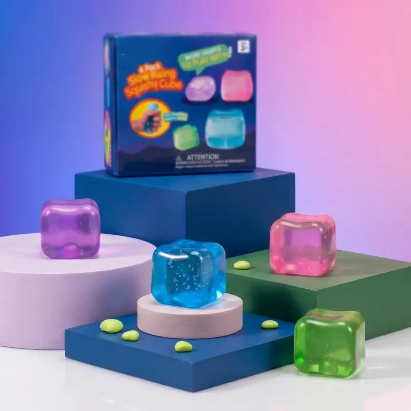 4-Pack High-Density Stress Cubes - Slow Rising Sensory Fidget Toys 🧊✨