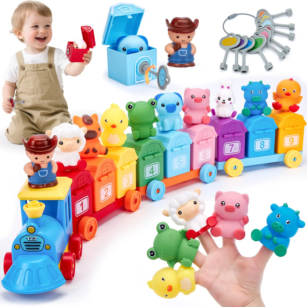 Montessori Toddler Learning Train Set - Counting & Sorting Activity Toy with Keys 🚂🐄