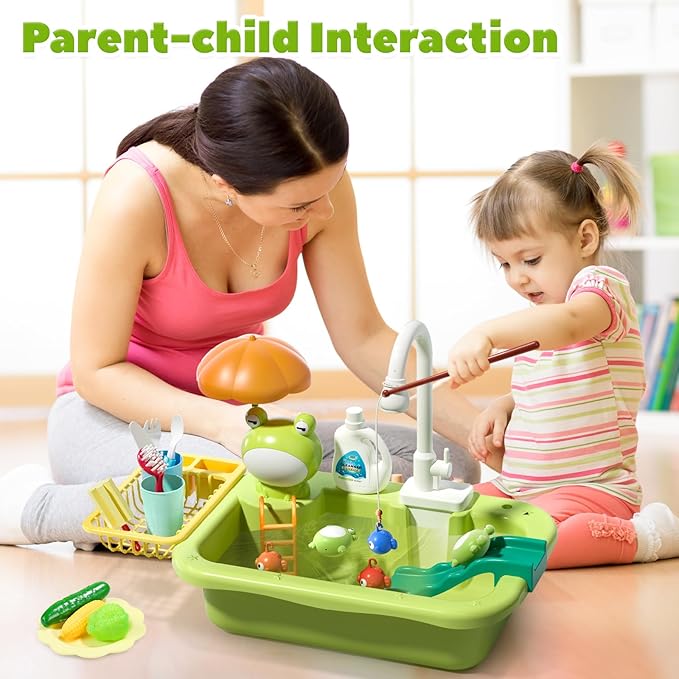 Kids Play Kitchen Sink with Running Water & Floating Fishing Toy Set 💧🎣