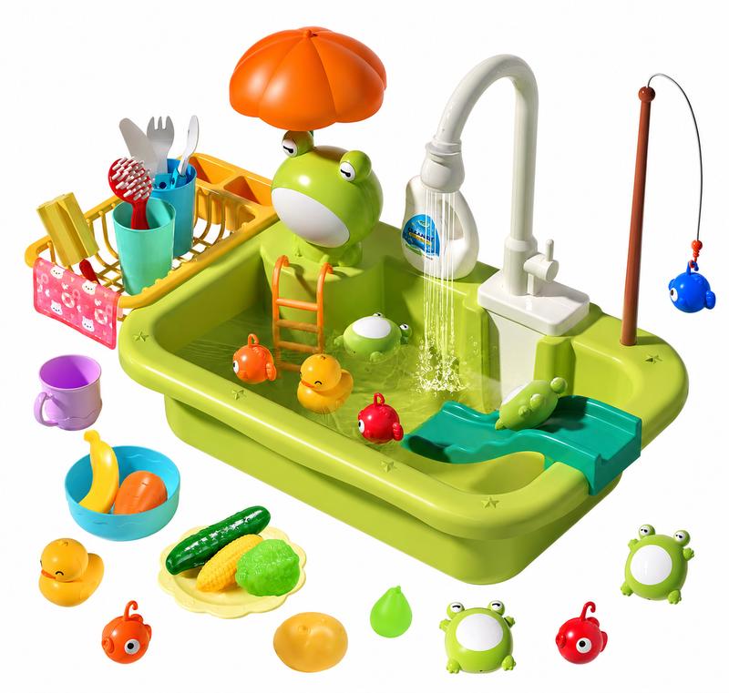 Kids Play Kitchen Sink with Running Water & Floating Fishing Toy Set 💧🎣