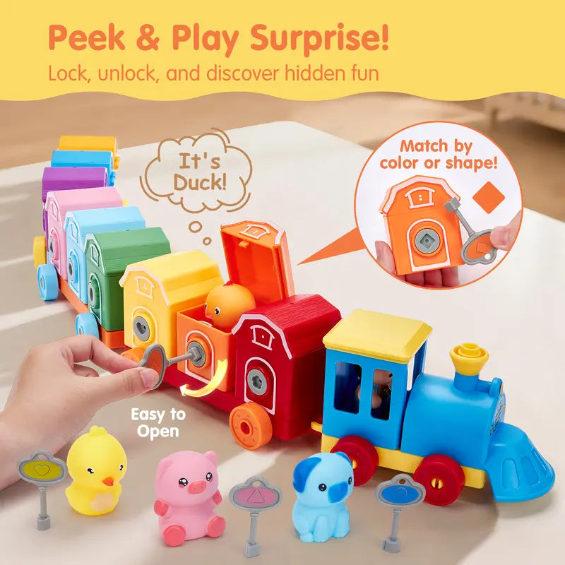 Montessori Toddler Learning Train Set - Counting & Sorting Activity Toy with Keys 🚂🐄
