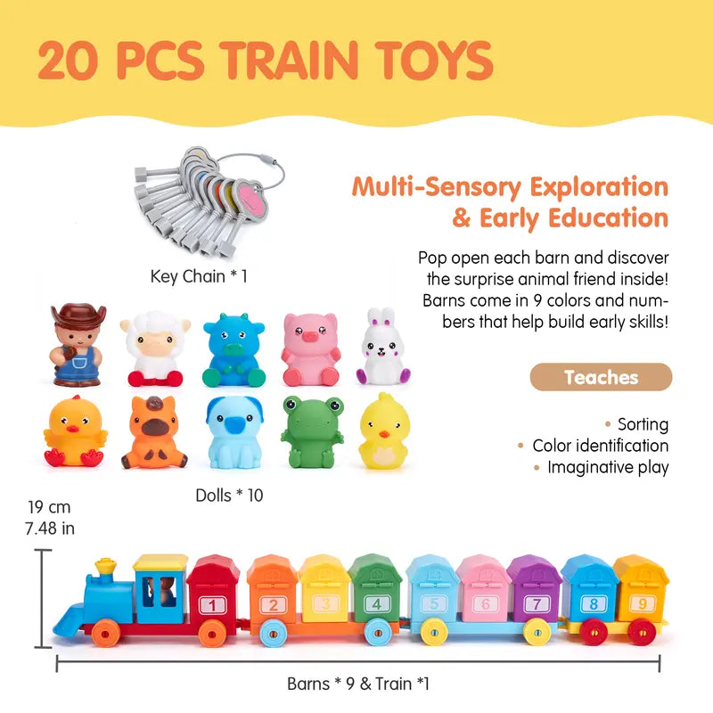 Montessori Toddler Learning Train Set - Counting & Sorting Activity Toy with Keys 🚂🐄