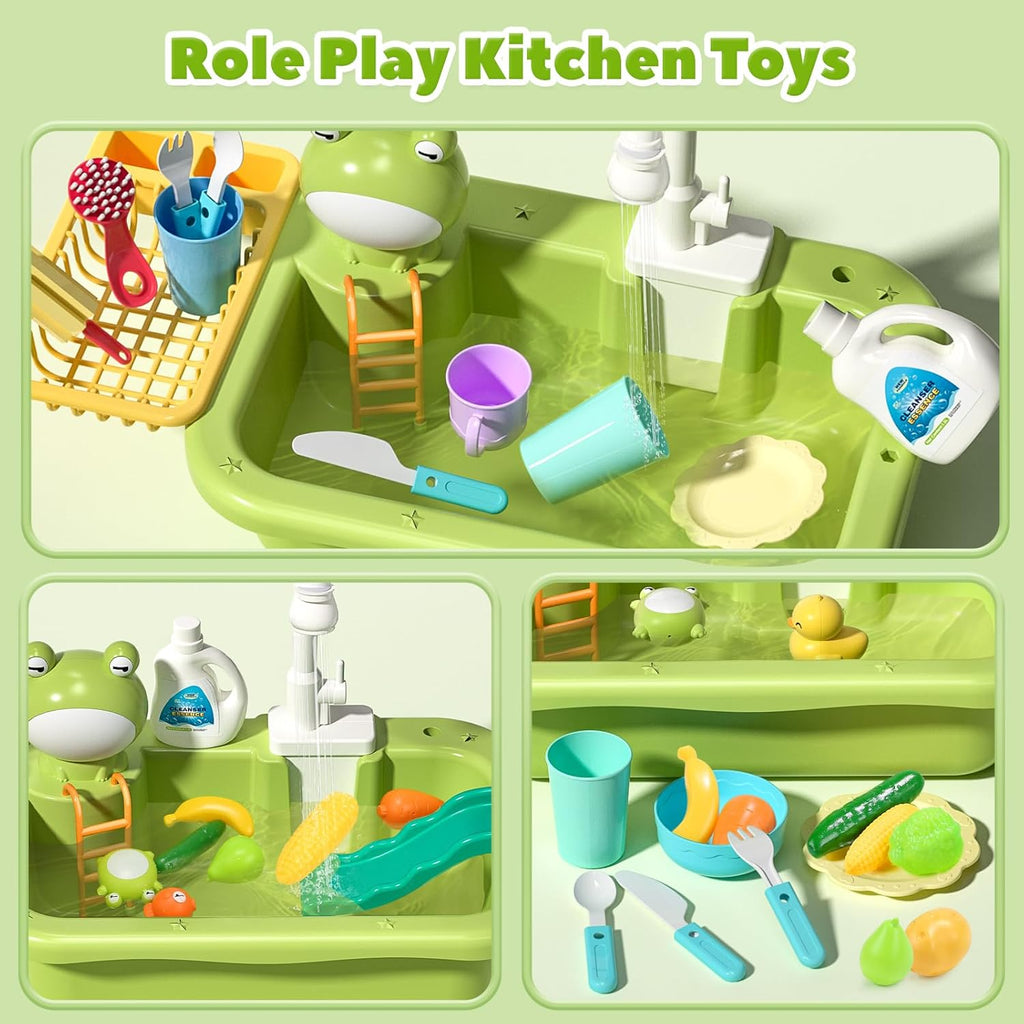 Kids Play Kitchen Sink with Running Water & Floating Fishing Toy Set 💧🎣