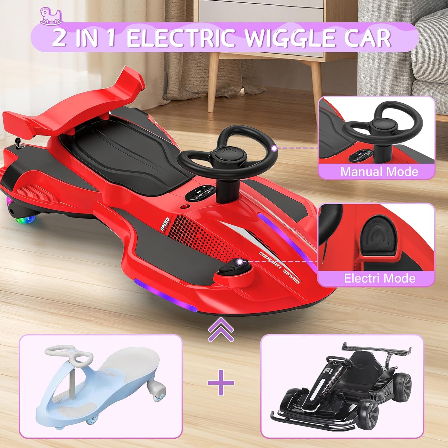 12V Electric Wiggle Car - 2-in-1 Swing & Drift Ride-On with LED Lights & Music 🏎️💨