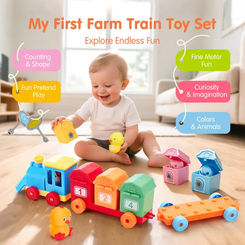 Montessori Toddler Learning Train Set - Counting & Sorting Activity Toy with Keys 🚂🐄