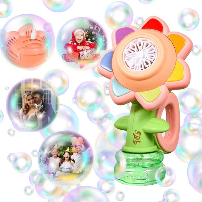 Automatic Sunflower Bubble Machine - 20,000+ Bubbles/Min with Colorful LED Lights 🌻✨