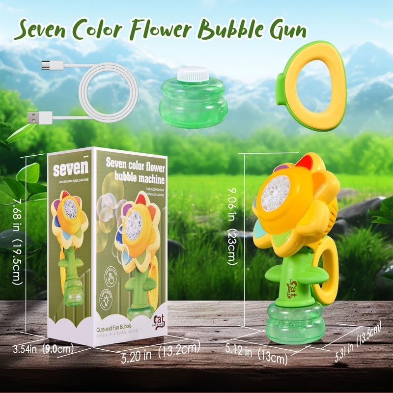 Automatic Sunflower Bubble Machine - 20,000+ Bubbles/Min with Colorful LED Lights 🌻✨