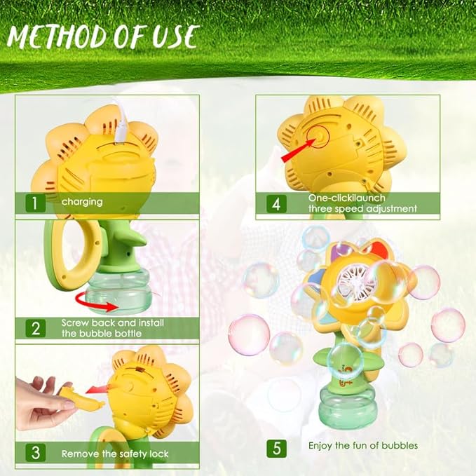 Automatic Sunflower Bubble Machine - 20,000+ Bubbles/Min with Colorful LED Lights 🌻✨