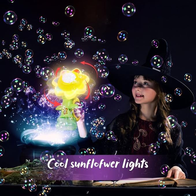 Automatic Sunflower Bubble Machine - 20,000+ Bubbles/Min with Colorful LED Lights 🌻✨