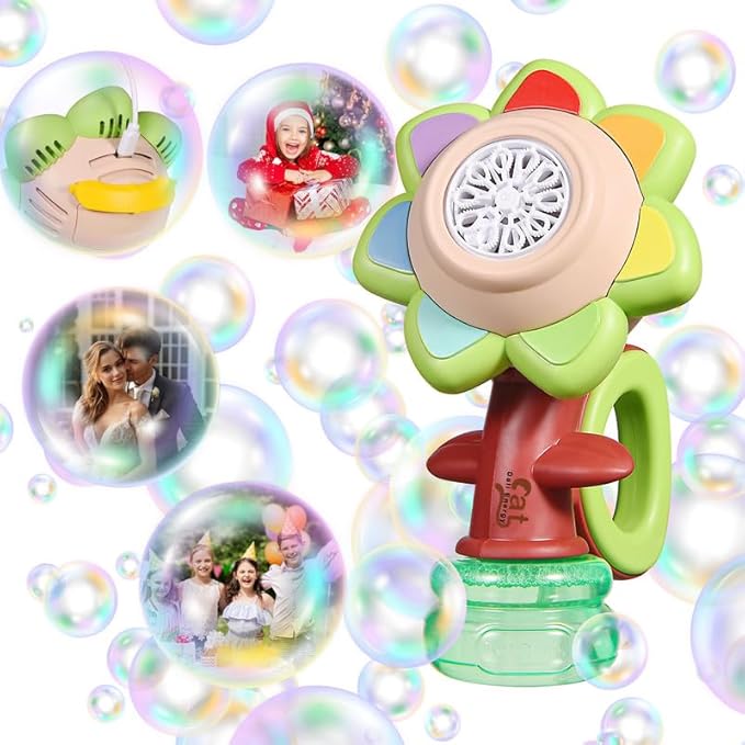 Automatic Sunflower Bubble Machine - 20,000+ Bubbles/Min with Colorful LED Lights 🌻✨
