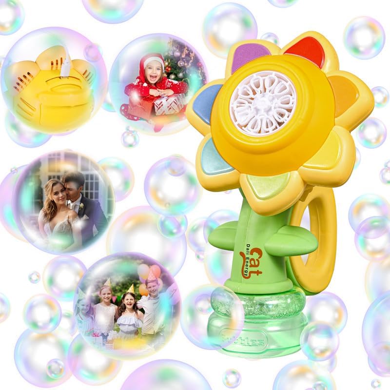 Automatic Sunflower Bubble Machine - 20,000+ Bubbles/Min with Colorful LED Lights 🌻✨