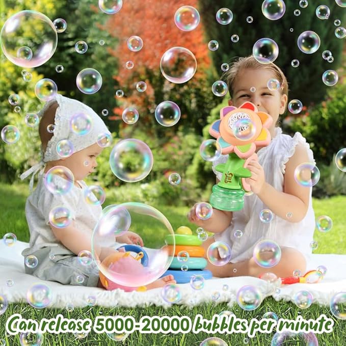 Automatic Sunflower Bubble Machine - 20,000+ Bubbles/Min with Colorful LED Lights 🌻✨