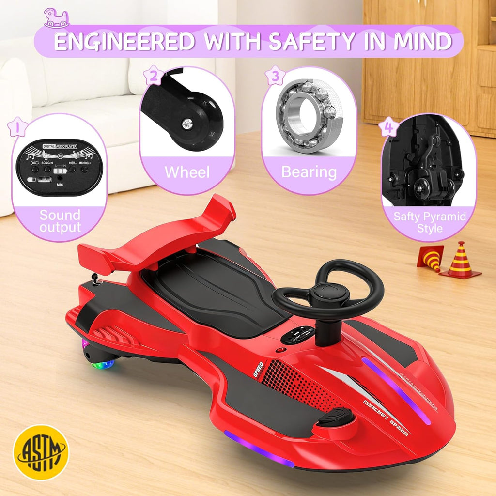 12V Electric Wiggle Car - 2-in-1 Swing & Drift Ride-On with LED Lights & Music 🏎️💨