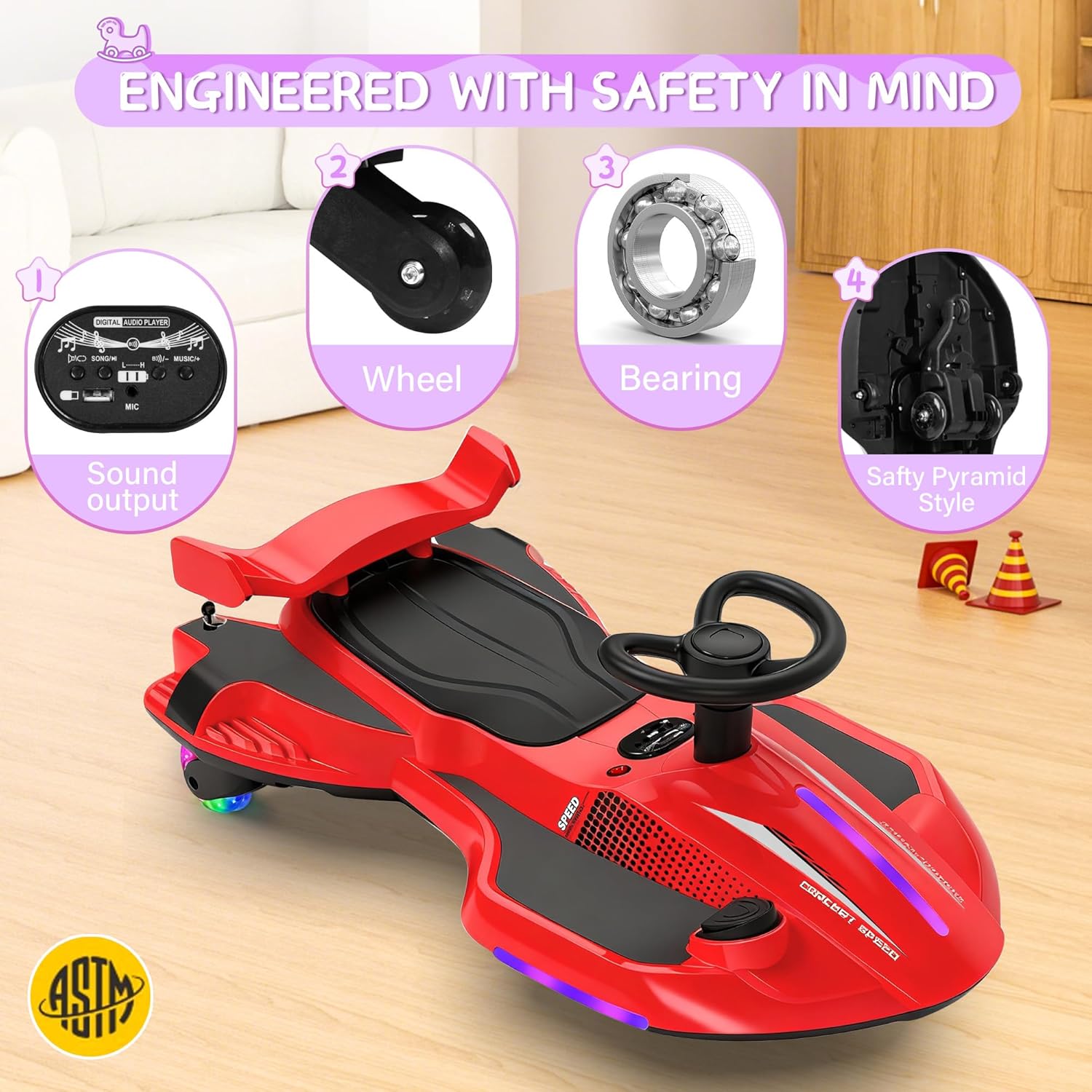 12V Electric Wiggle Car - 2-in-1 Swing & Drift Ride-On with LED Lights & Music 🏎️💨