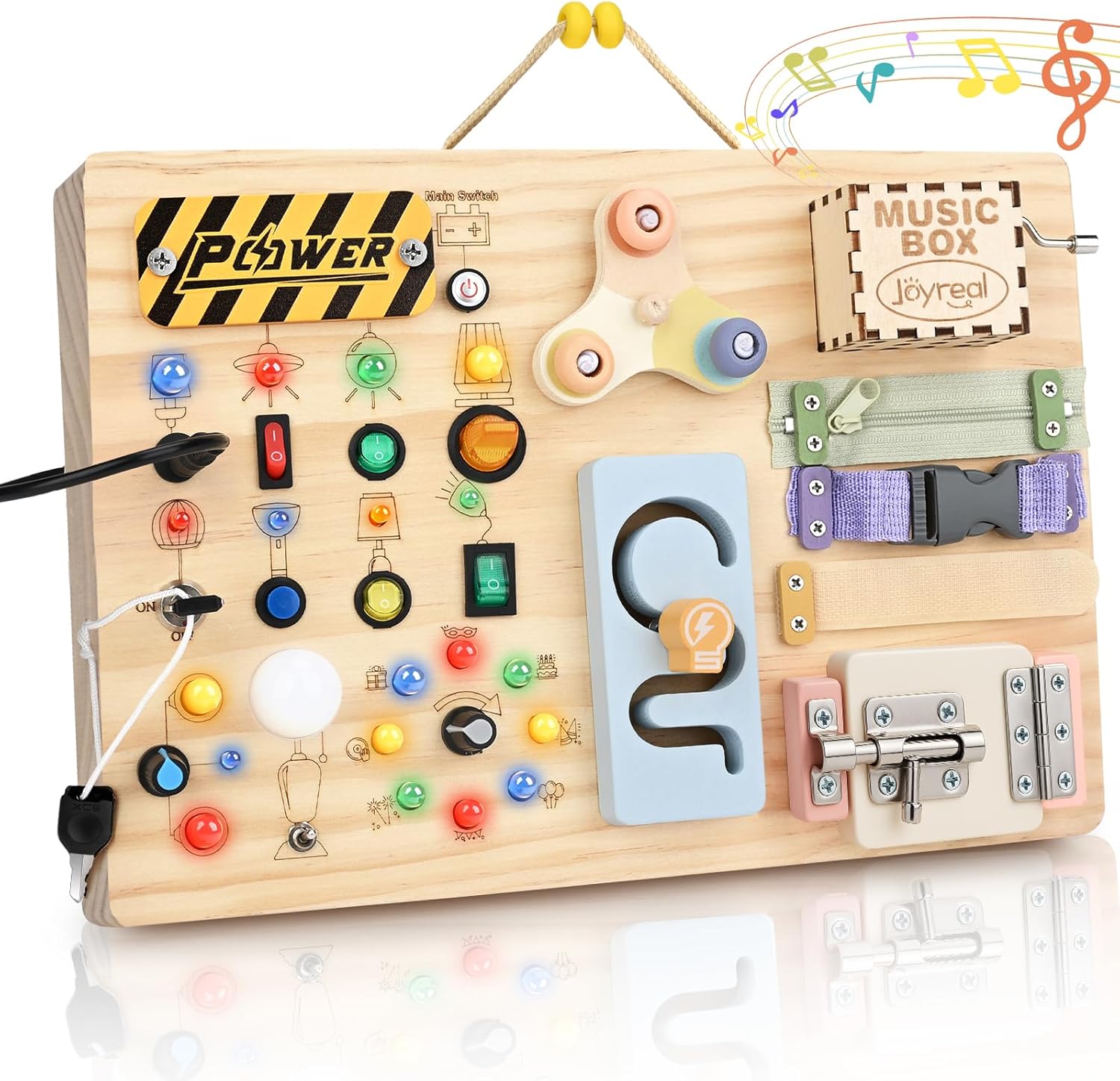 Montessori Wooden Busy Board with LED Light Switches - Sensory Activity Toy for Toddlers 💡🧩