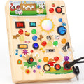 Montessori Wooden Busy Board with LED Light Switches - Sensory Activity Toy for Toddlers 💡🧩