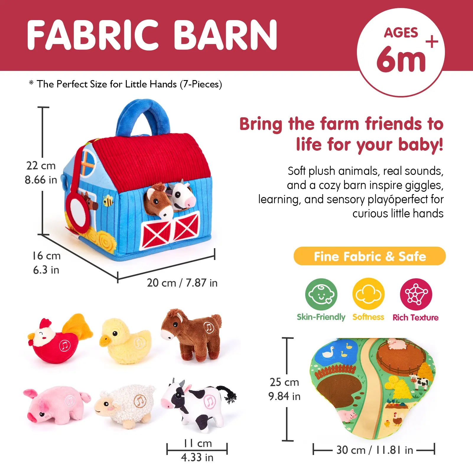 Talking Plush Farm Animal Toy Set with Foldable Barn Play Mat - Montessori Sensory Toy for Babies 6-12 Months 🐮🚜