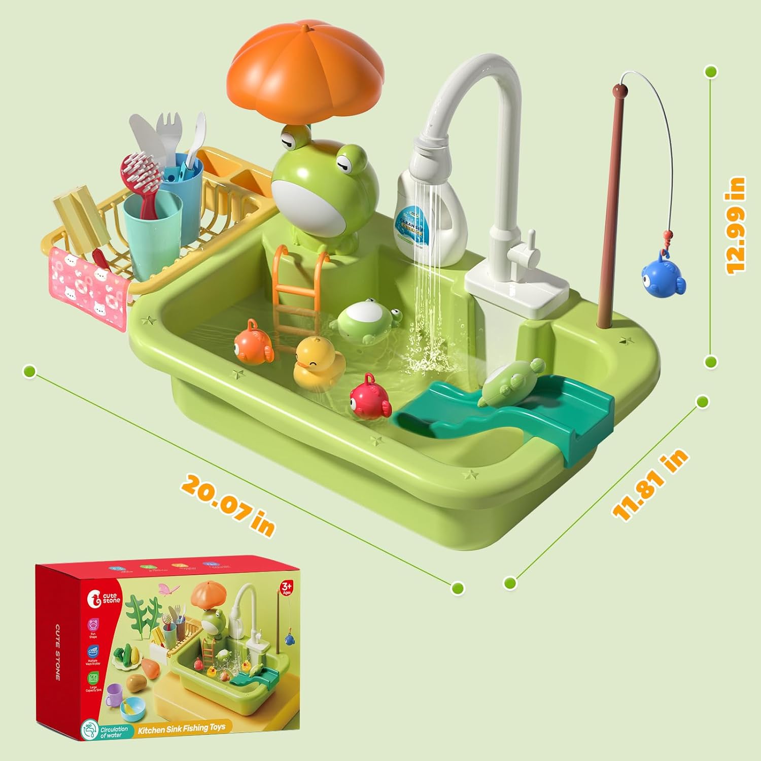 Kids Play Kitchen Sink with Running Water & Floating Fishing Toy Set 💧🎣