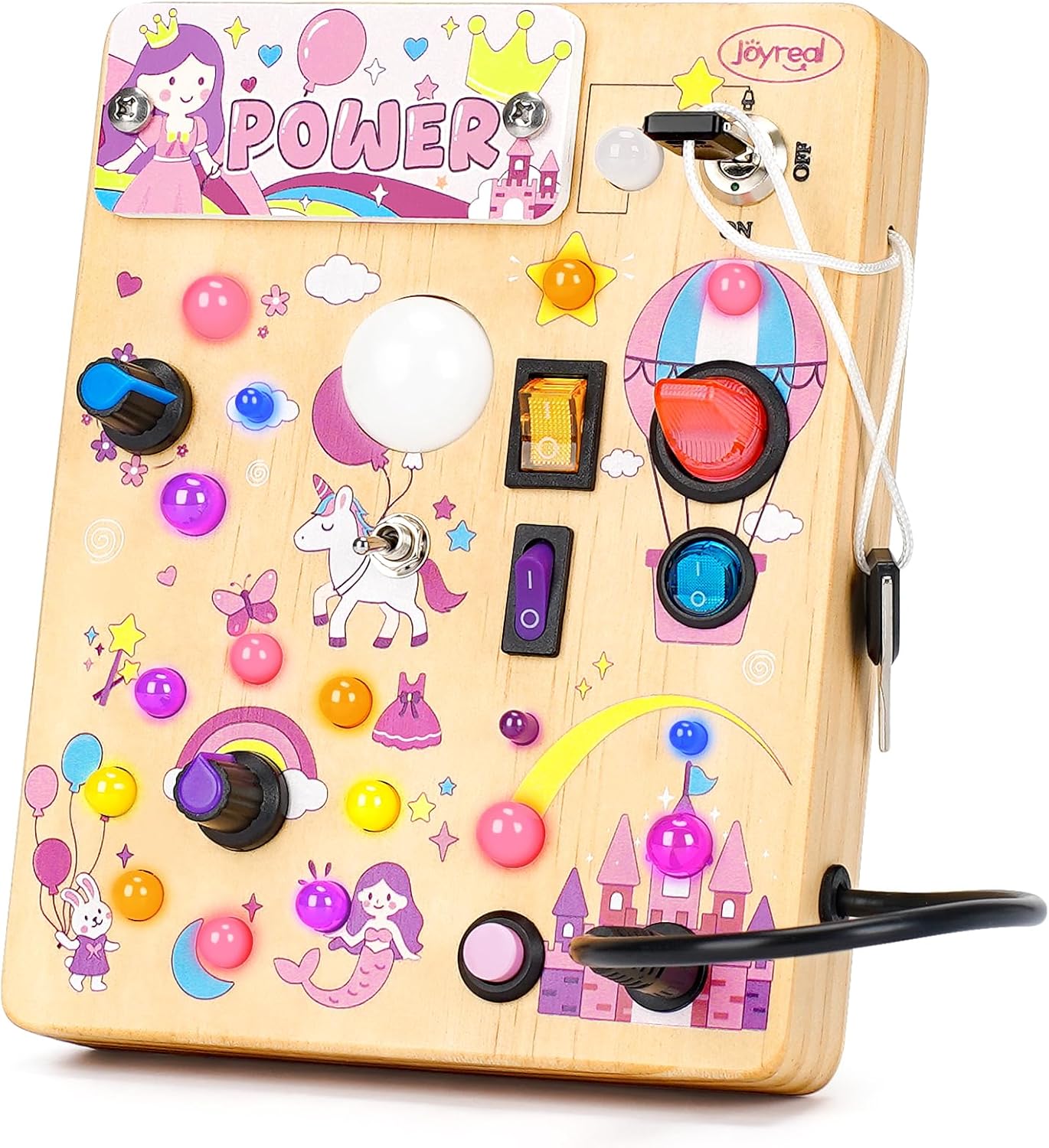 Montessori Wooden Busy Board with LED Light Switches - Sensory Activity Toy for Toddlers 💡🧩