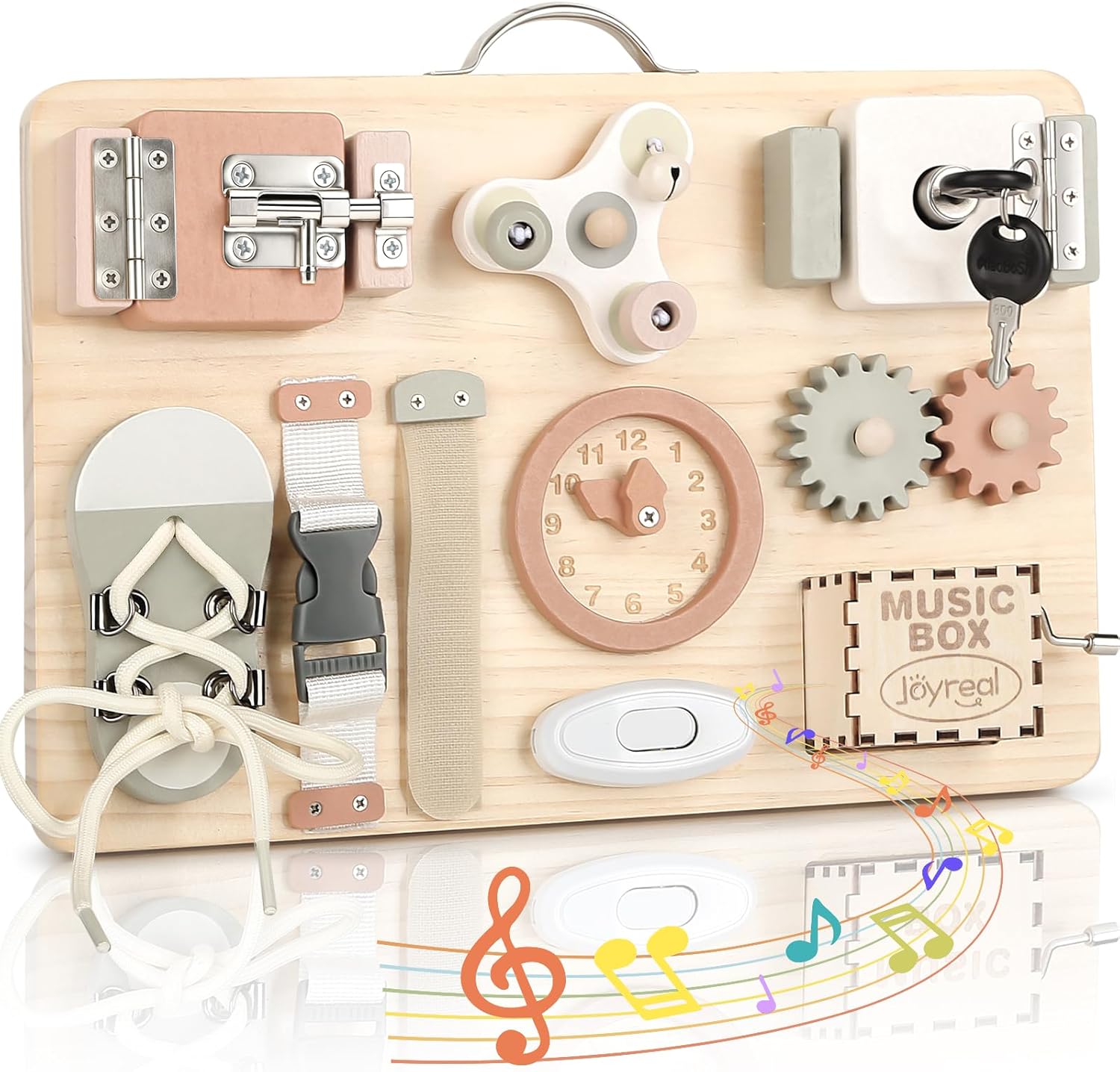 Montessori Wooden Busy Board with LED Light Switches - Sensory Activity Toy for Toddlers 💡🧩