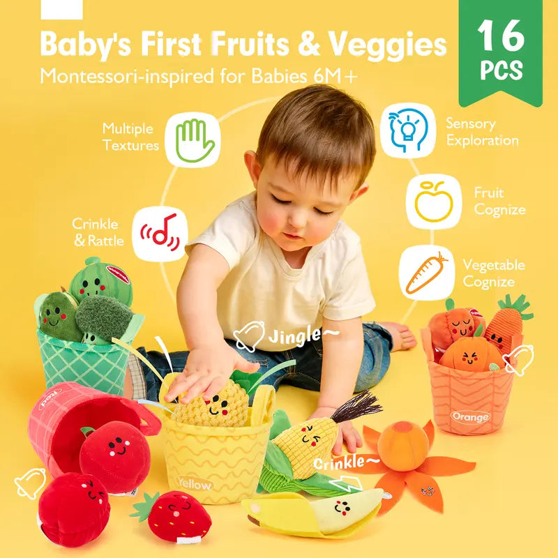 My First Sensory Garden: 16-Piece Montessori Fruit & Veggie Set 🍓🥕