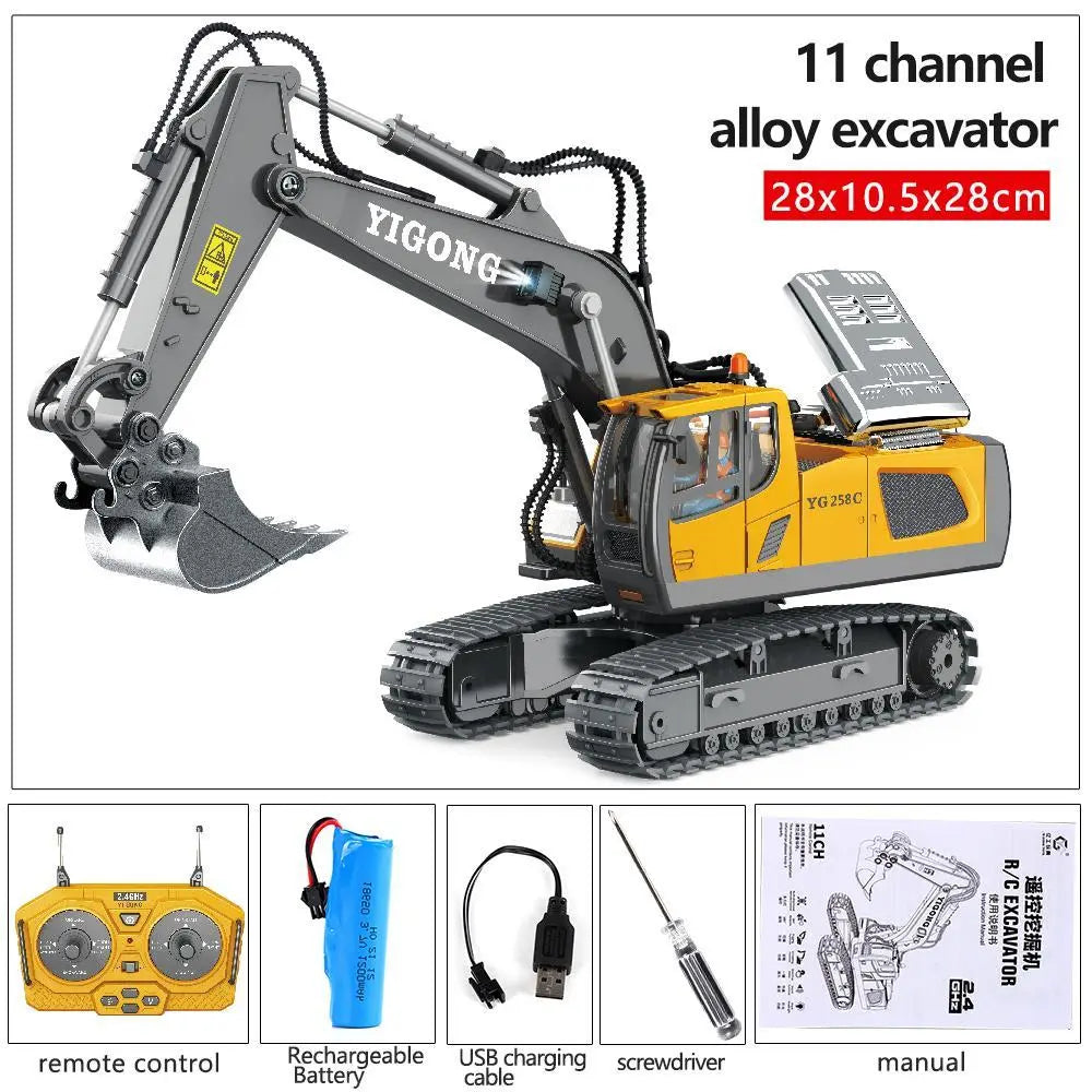 11-Channel RC Construction Vehicle Set - Realistic Excavator & Dump Truck Toys 🏗️🚛