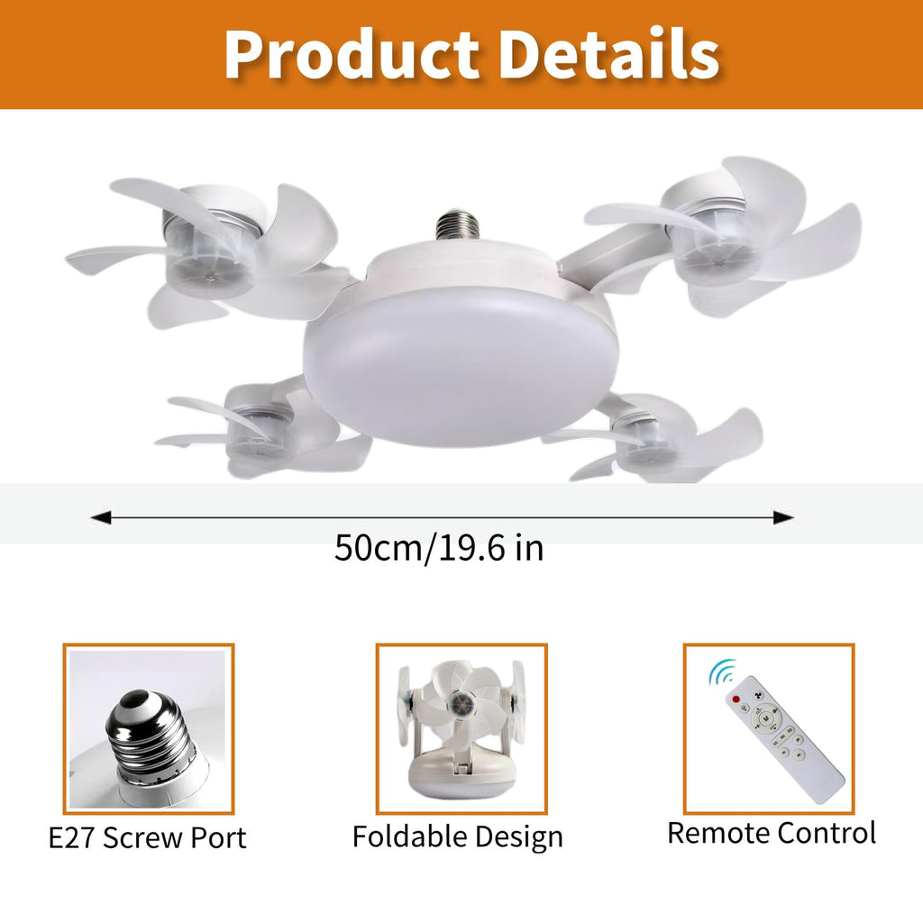 2-in-1  Socket Ceiling Fan Light - Silent LED Fan with Remote Control 💡🌀