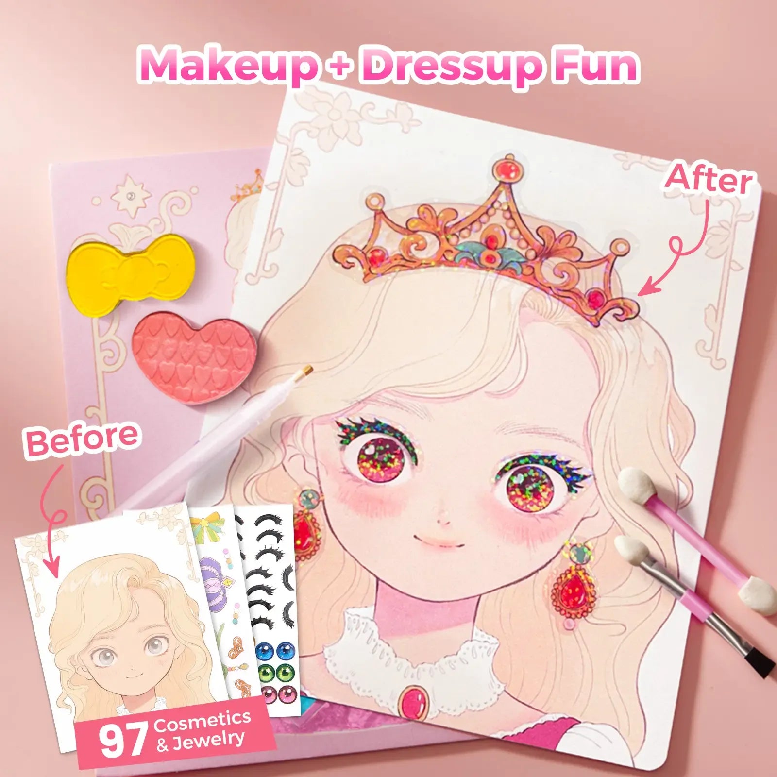 4-in-1 Princess Art & Craft Kit - Makeup, Gem Painting & Sticker Dress-Up Set for Girls 🎨👸