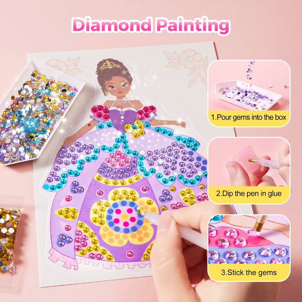 4-in-1 Princess Art & Craft Kit - Makeup, Gem Painting & Sticker Dress-Up Set for Girls 🎨👸