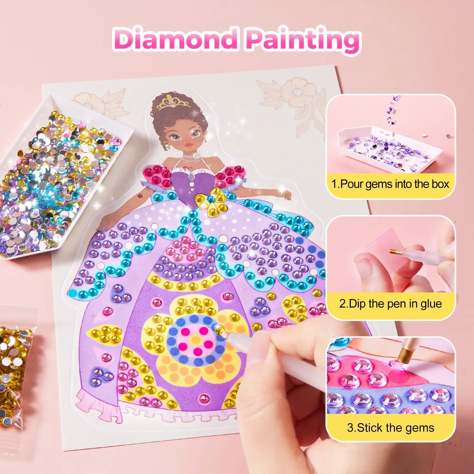 4-in-1 Princess Art & Craft Kit - Makeup, Gem Painting & Sticker Dress-Up Set for Girls 🎨👸