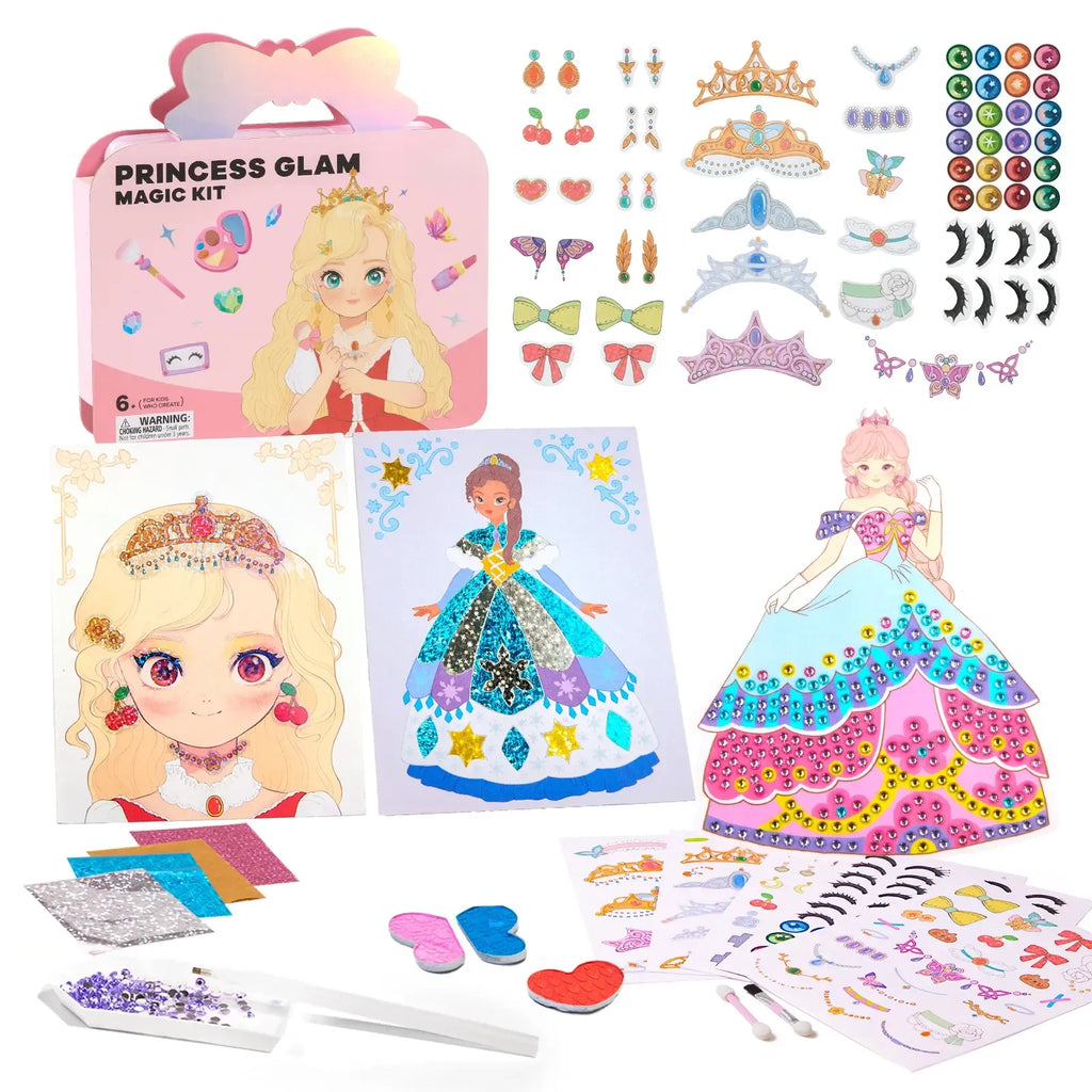 4-in-1 Princess Art & Craft Kit - Makeup, Gem Painting & Sticker Dress-Up Set for Girls 🎨👸